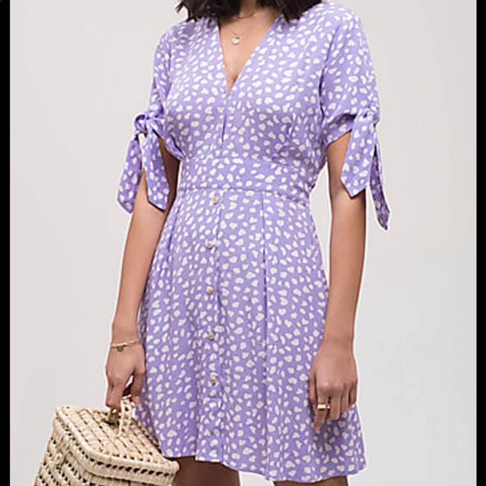 Purple Button Dress with Tie